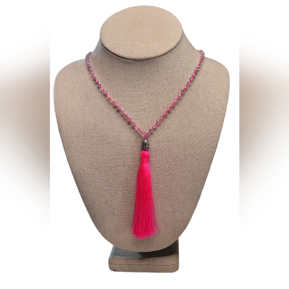Hot Pink Buddha Tassel Beaded Necklace - Picture 10 of 14